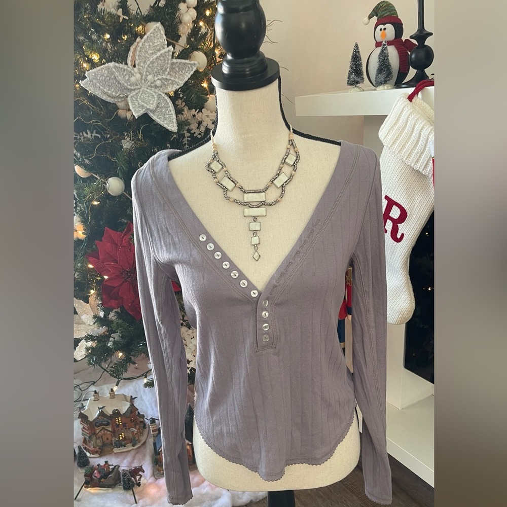 Free People Intimately Lavender Button-Down V-Neck Top